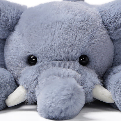 Lazy Series gray elephant 7-inch plush with black eyes and white tusks