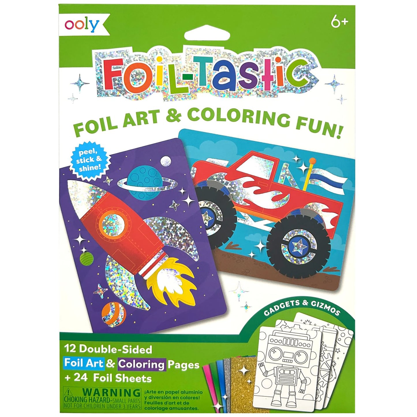 OOLY Gadgets & Gizmos Foil Art Coloring Set - 12 Double-Sided Pages, for Kids 6+