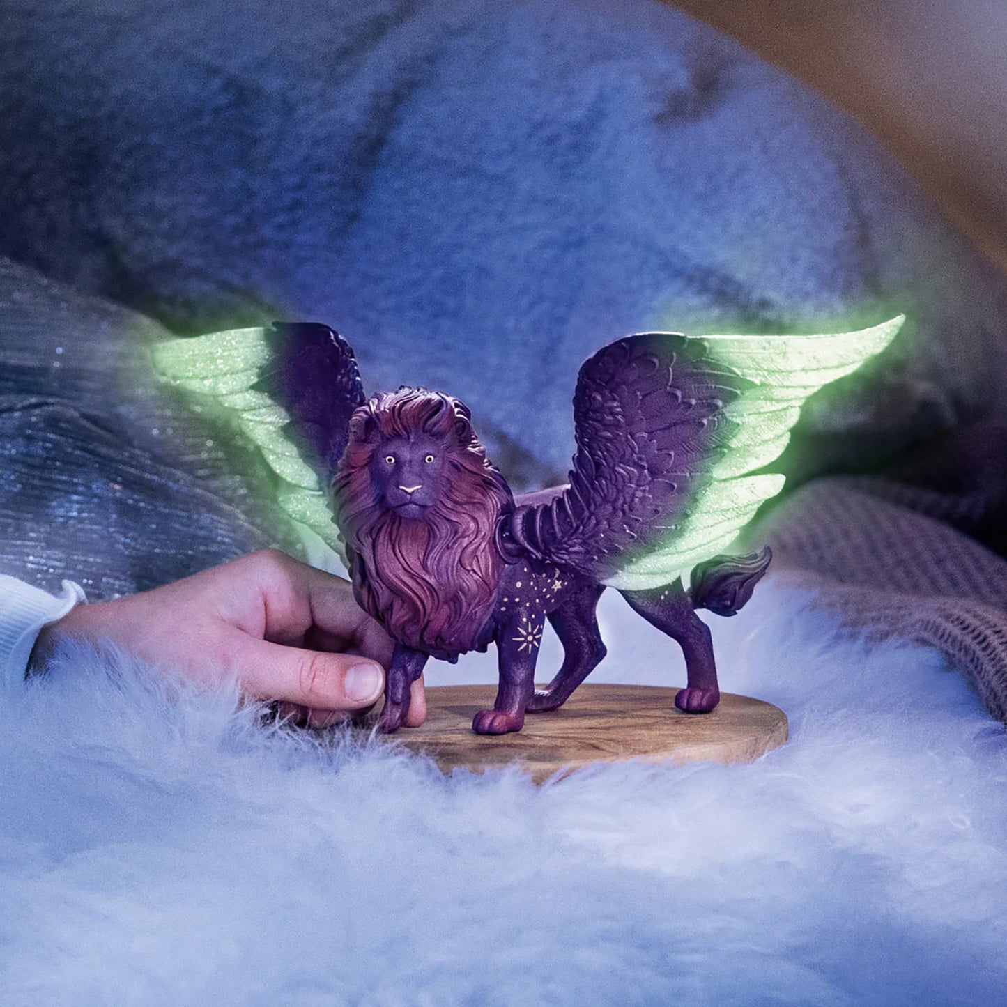 Schleich Bayala Moon Lion purple glitter figurine with glowing green wings