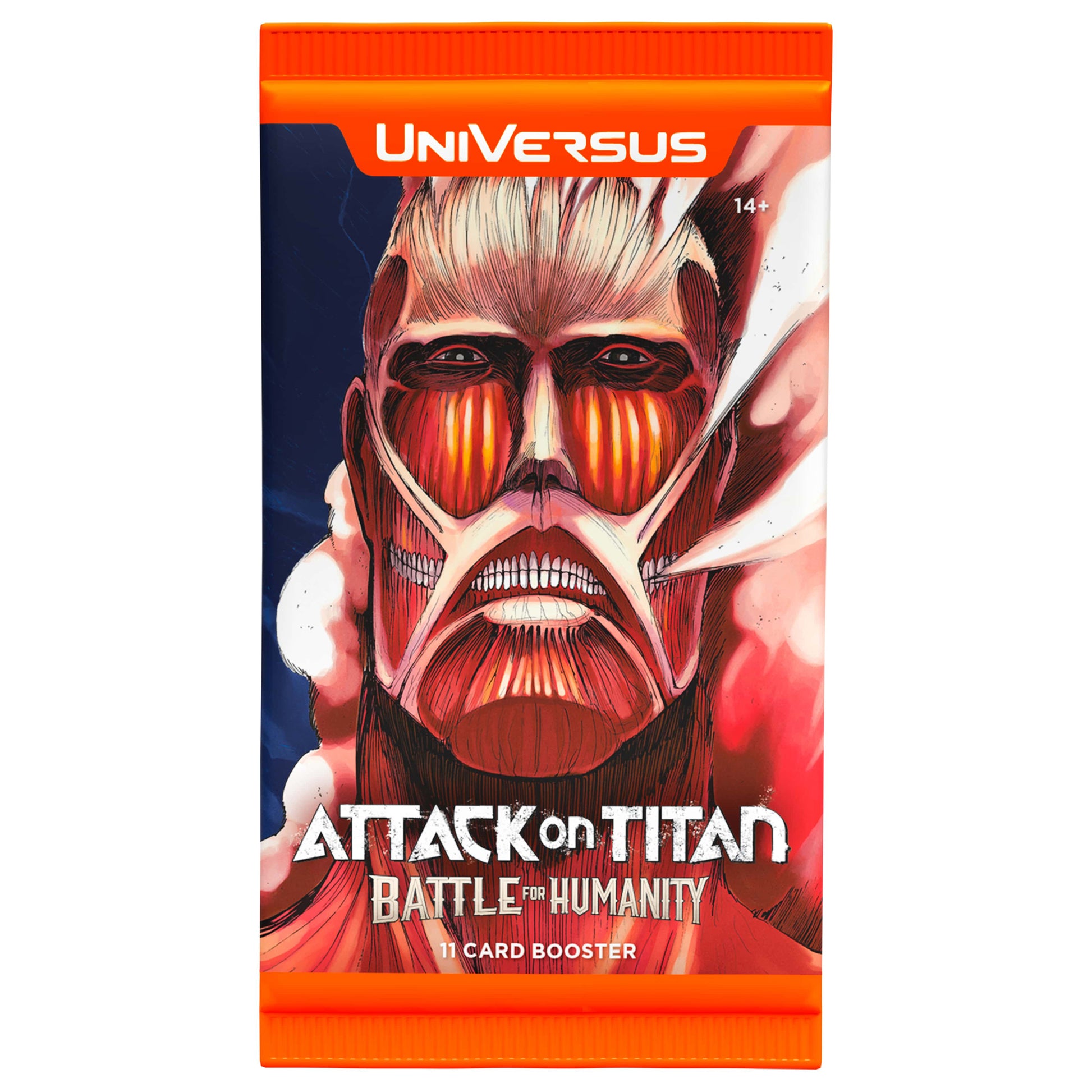 UniVersus Attack on Titan Battle for Humanity 11 Card Booster Pack with red titan artwork