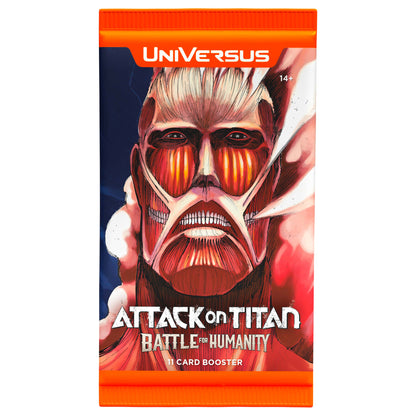 UniVersus Attack on Titan Battle for Humanity 11 Card Booster Pack with red titan artwork