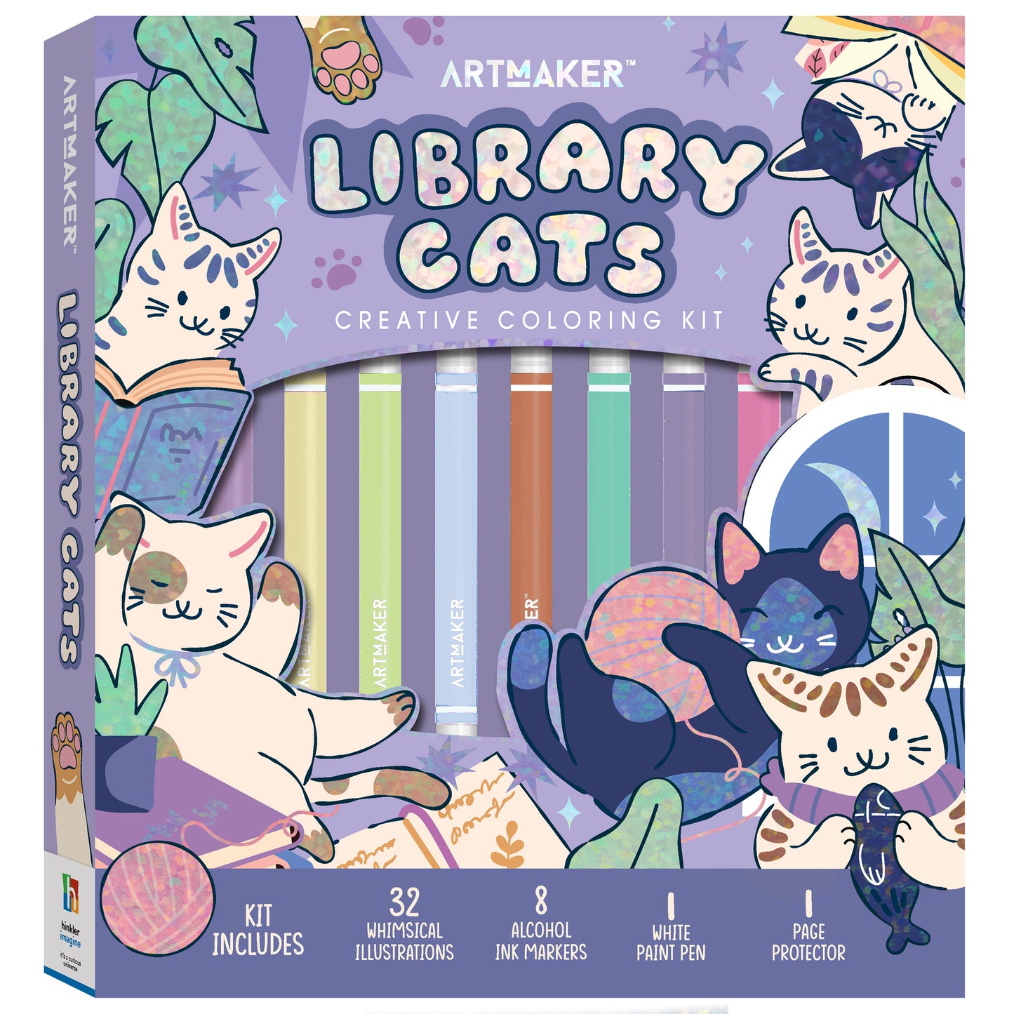 Art Maker Library Cats Creative Coloring Kit with markers and paint pen