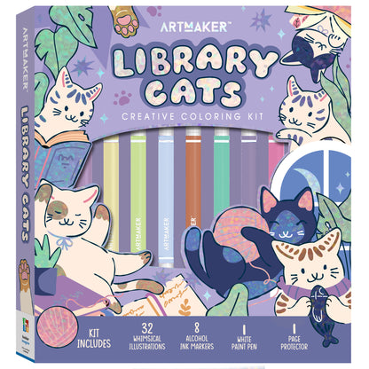 Art Maker Library Cats Creative Coloring Kit with markers and paint pen