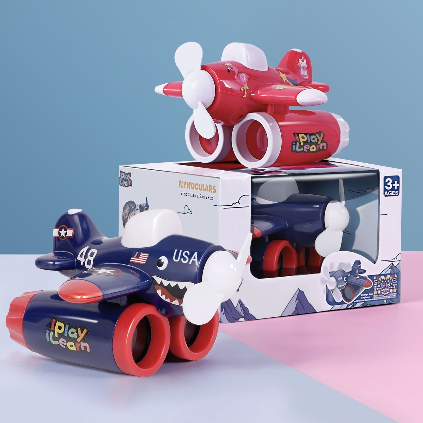 Iplay, Ilearn 3-in-1 Red Air Fighter Flynoculars with Fan