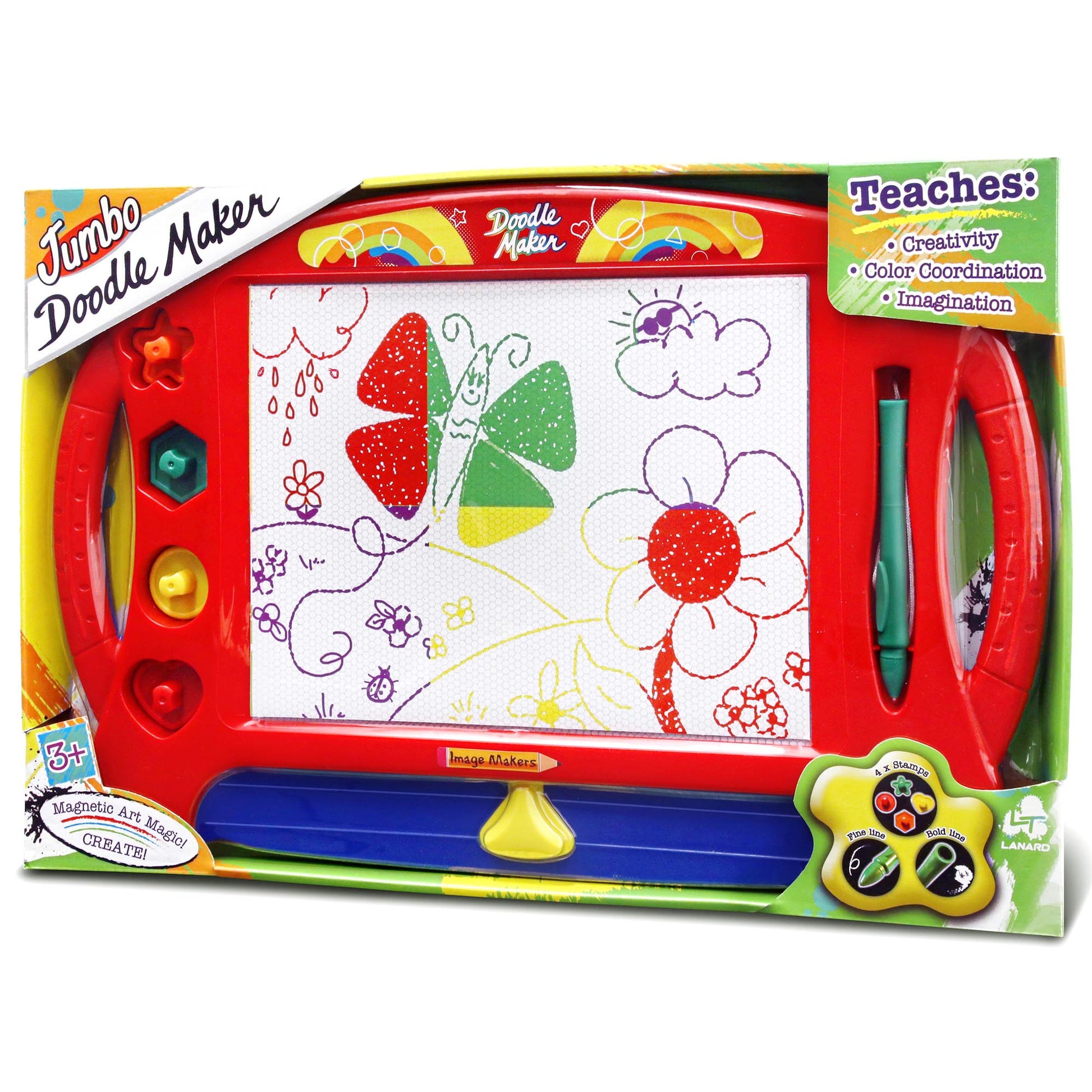 Lanard Jumbo Doodle Maker magnetic drawing board with colorful stamps and pen for creative play