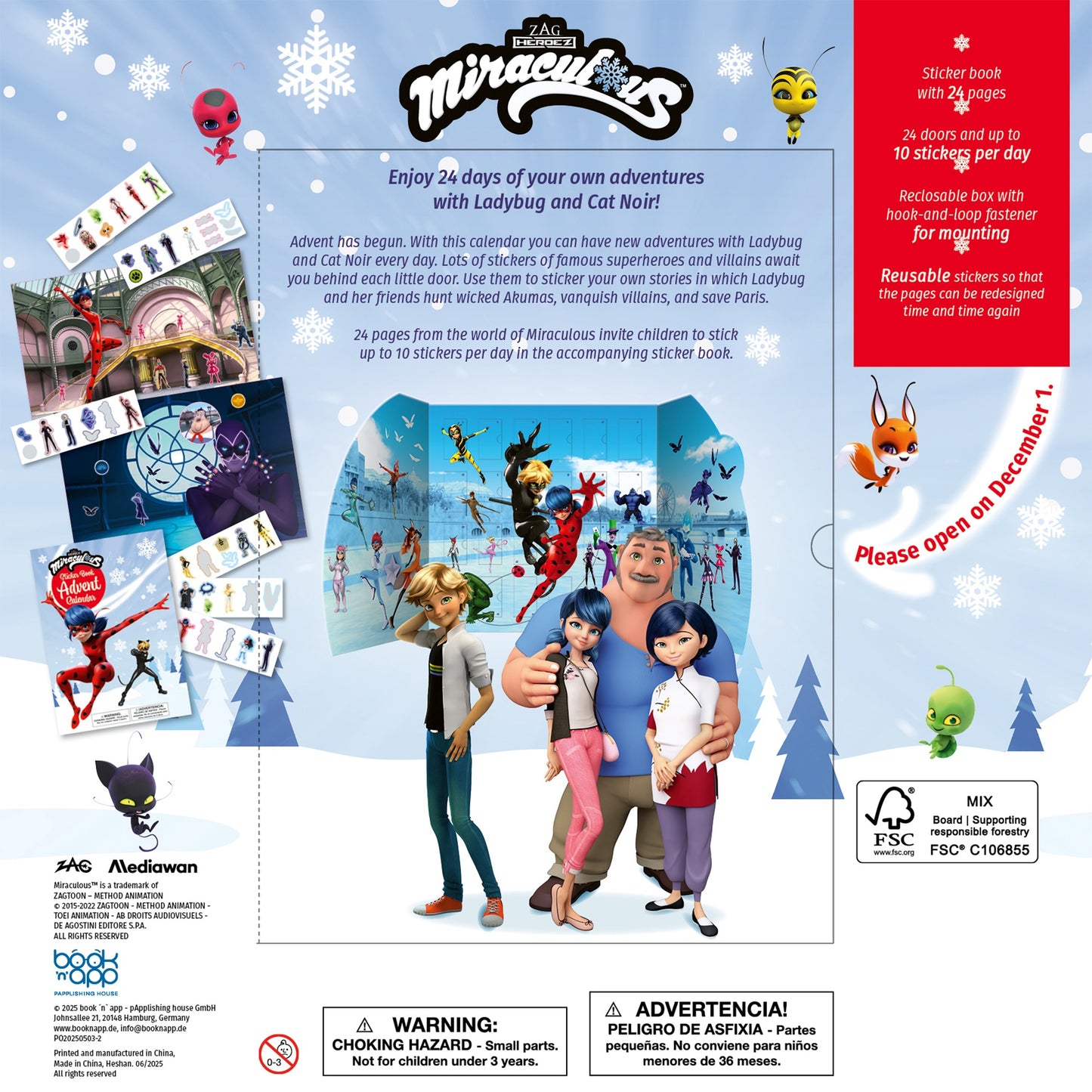 Miraculous Ladybug 24-door advent sticker book calendar with reusable stickers and characters