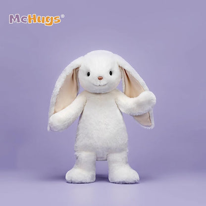 McHugs Milky Smiling Rabbit 9.8" plush toy, white bunny with cream-colored ears against purple background