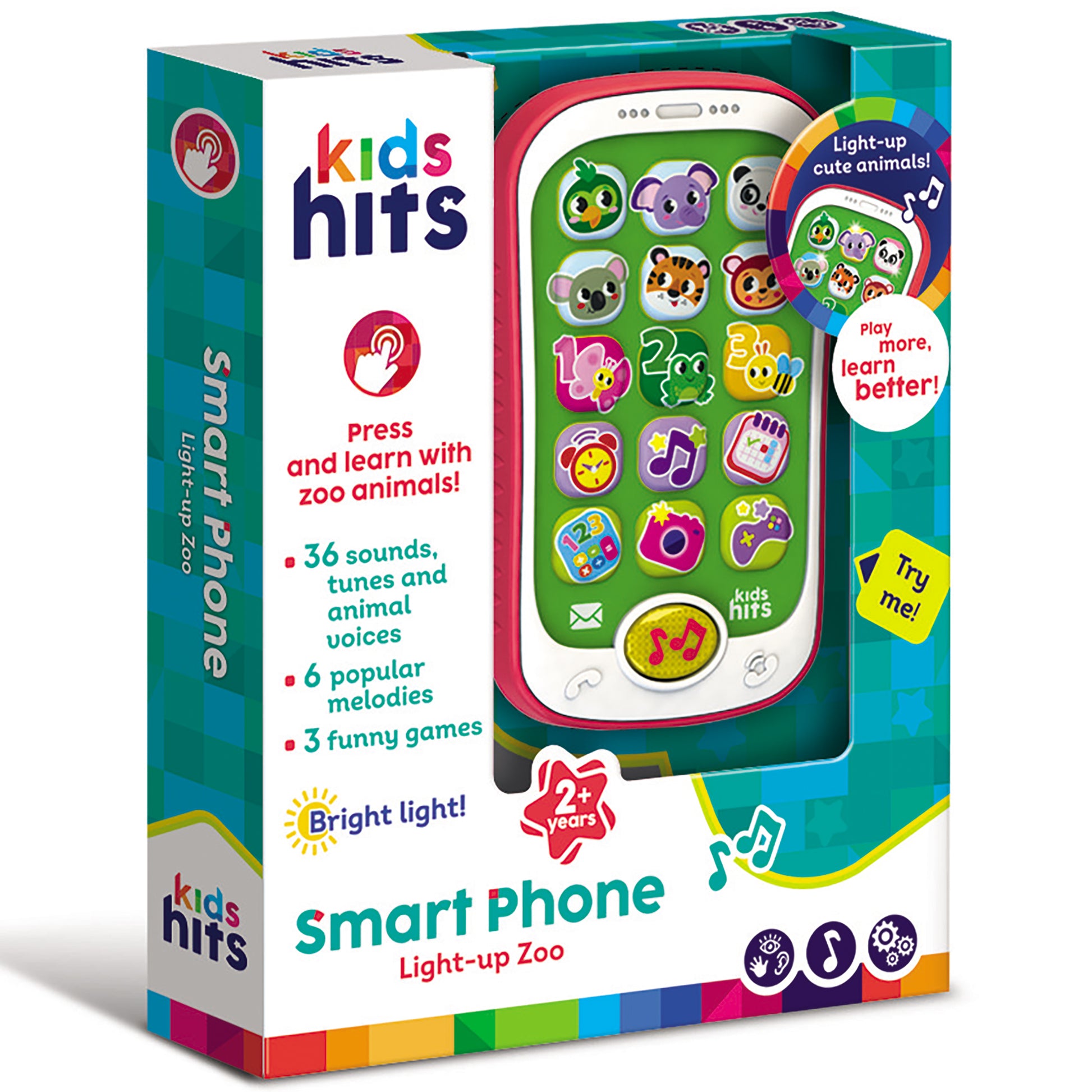 Kids Hits Smart Phone Light-Up Zoo interactive toy with colorful animal buttons and bright pink frame