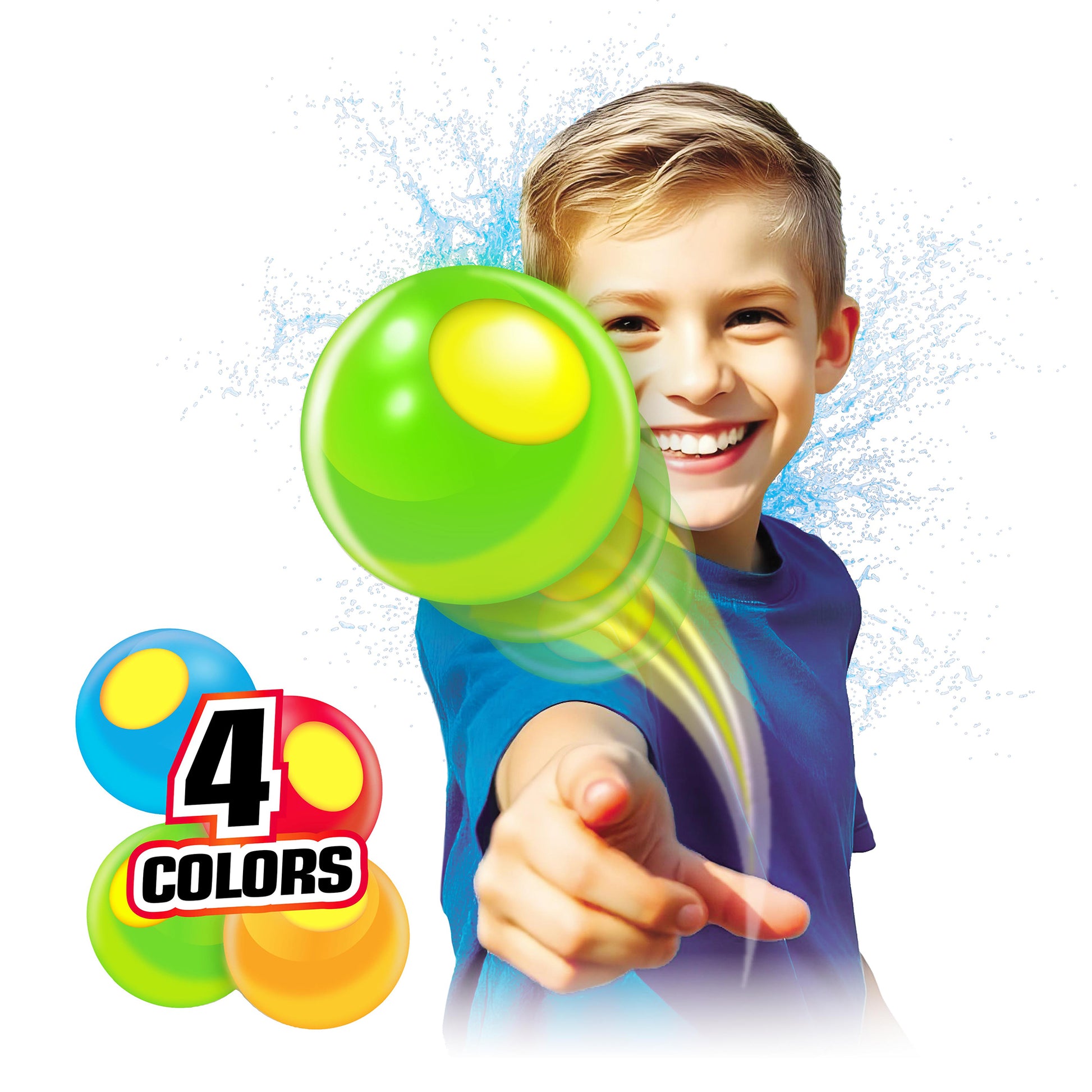 Splats Reusable Water Balls 20ct in blue, green, yellow, and red colors