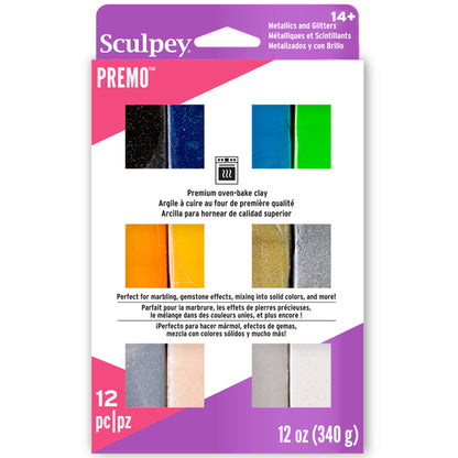 Sculpey Premo Metallics and Glitters 12-pack oven-bake clay set with metallic and glitter colors