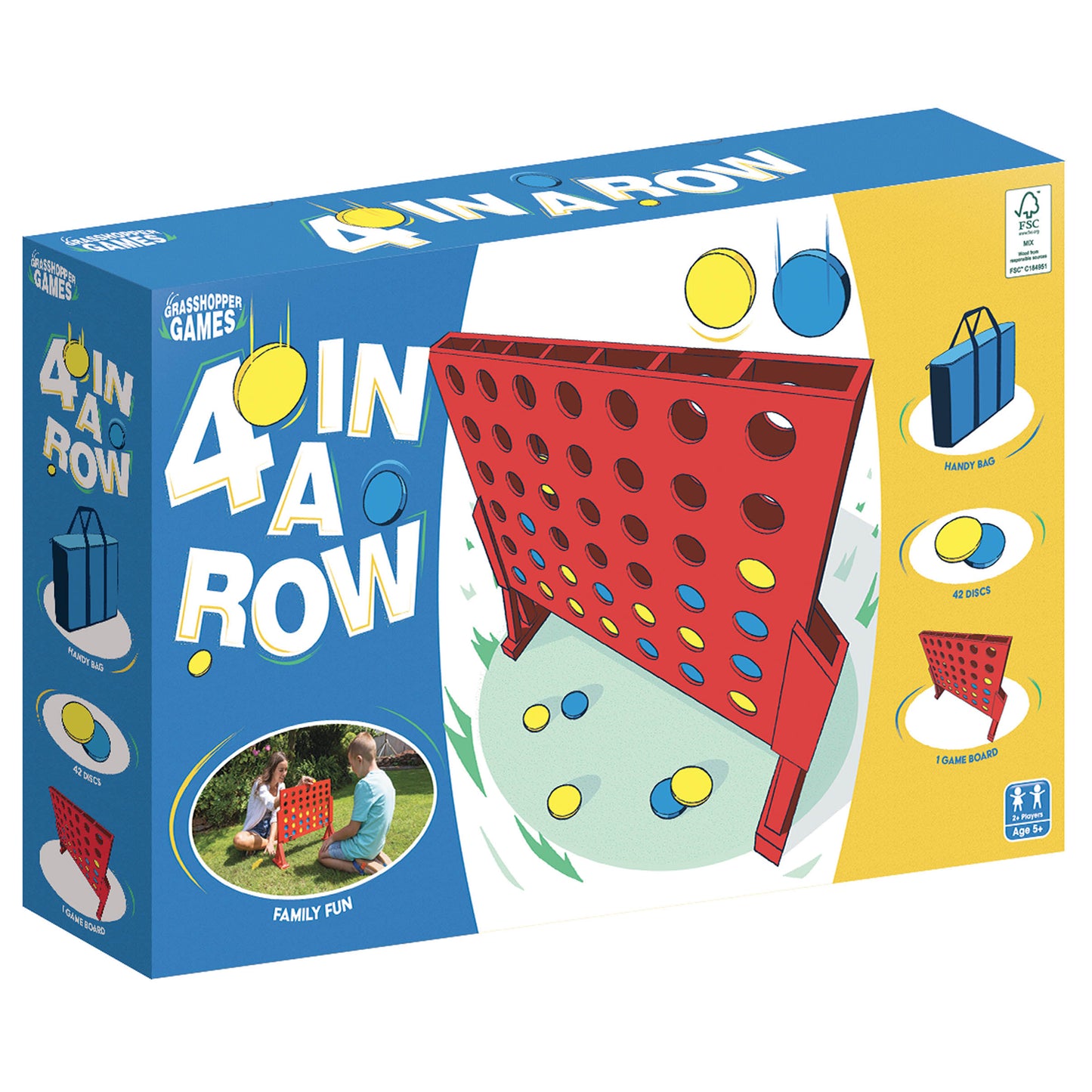 Grasshopper Games Giant 4-In-A-Row Wood Game with Travel Bag for Indoor/Outdoor Fun