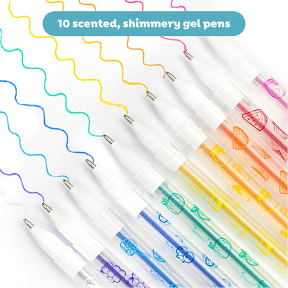 Tiger Tribe 10 scented shimmer gel pens in rainbow colors with fruity dessert scents for kids