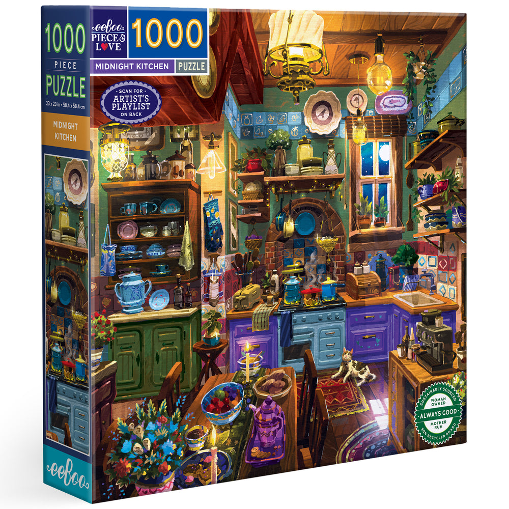 Piece&Love Midnight Kitchen 1000 Piece Puzzle with colorful illustrated kitchen scene