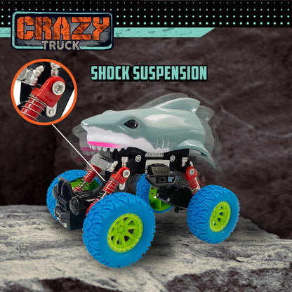 Crazy Truck Big Wheels Shark Truck - 4.5" Friction-Powered Stunt Vehicle for Kids 3+