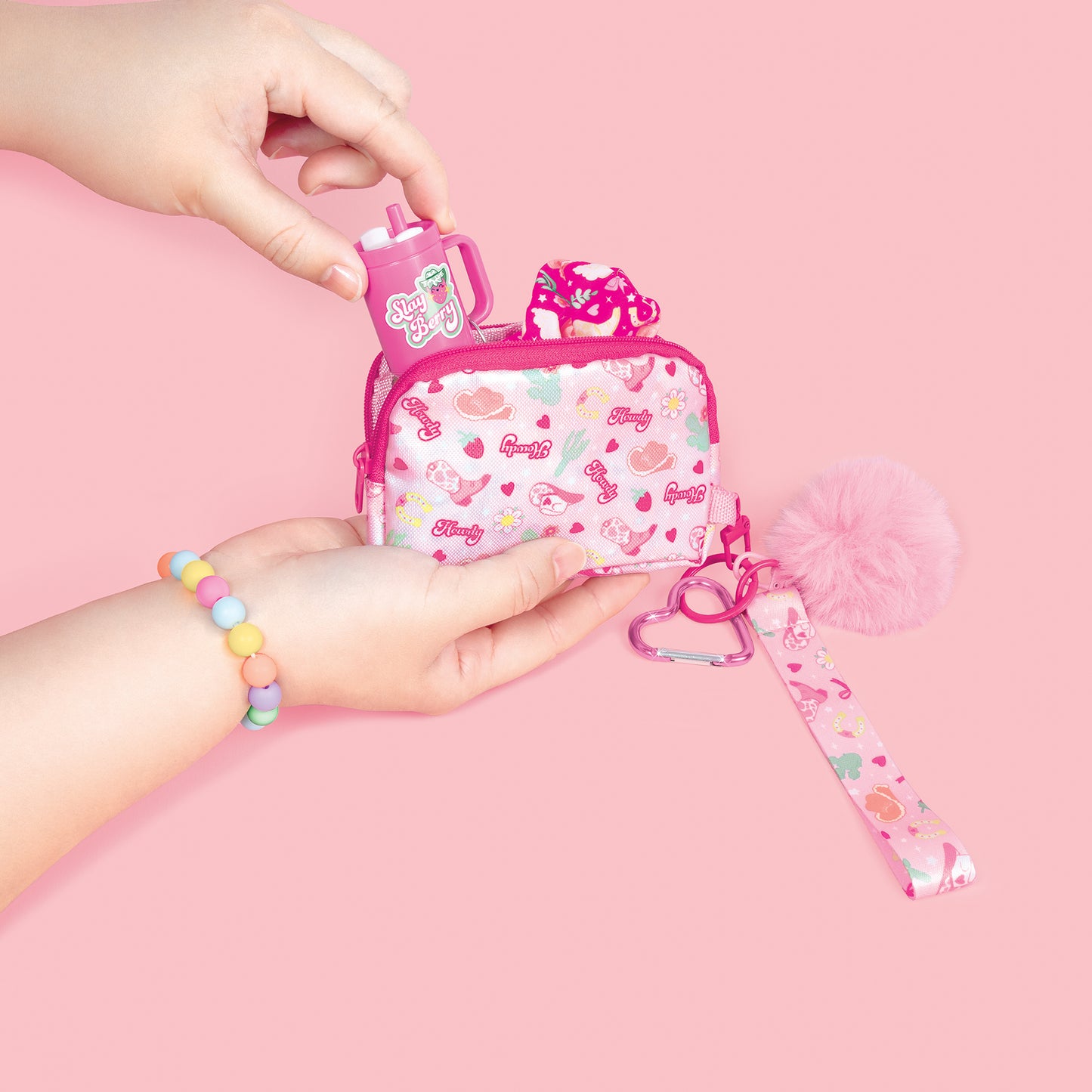 Glimmer & Glow All My Faves Wristlet pink accessories set with pouch, bracelet, and clips