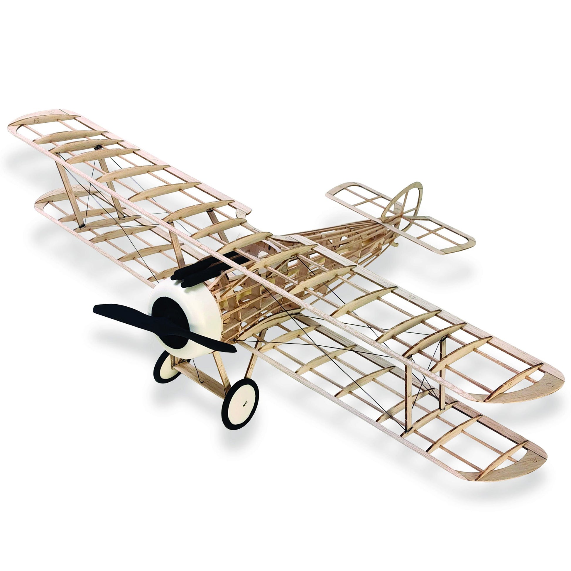 Sopwith Camel 100th Anniversary wooden model kit with balsa wood frame and black propeller