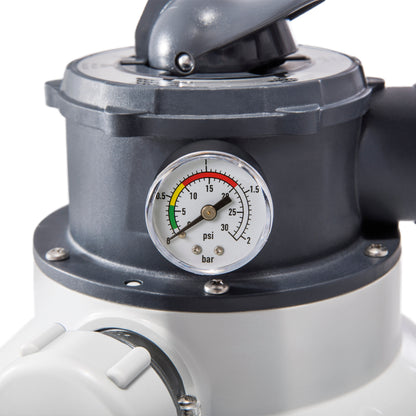 1500 GPH Sand Filter Pump with pressure gauge, gray and white design