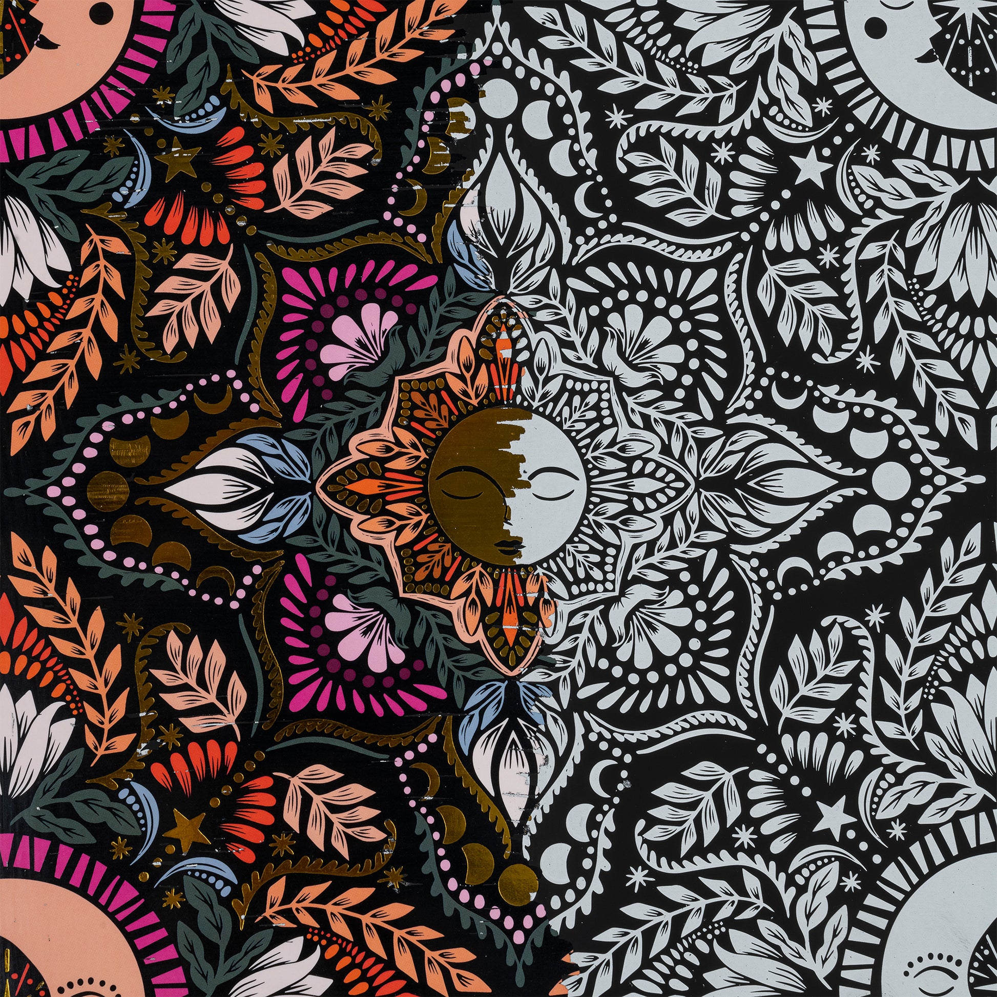 Scratch Art Paper Pad Moon & Sun with colorful celestial design and floral patterns