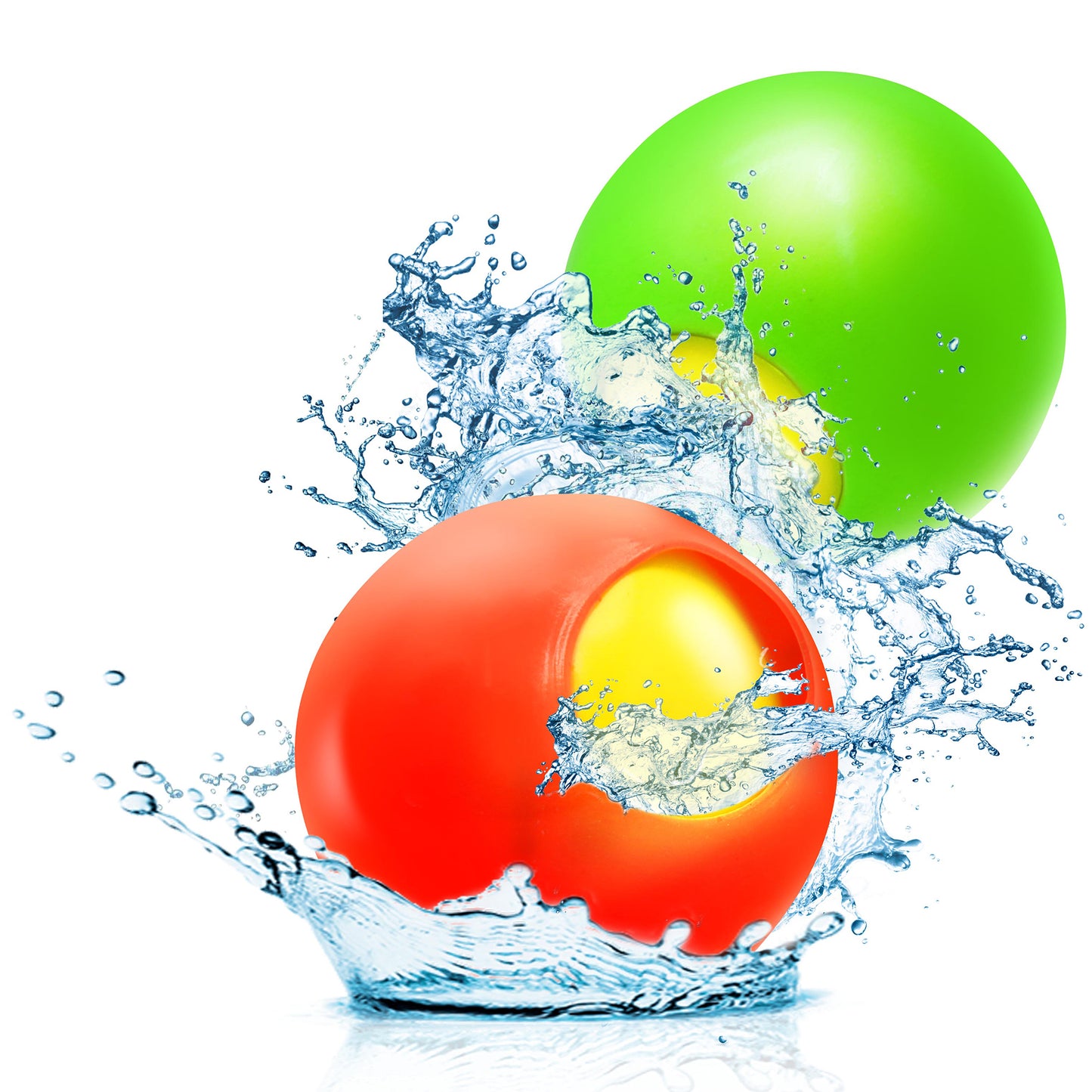 Splats Reusable Water Balls 20ct in red, yellow, and green with water splash