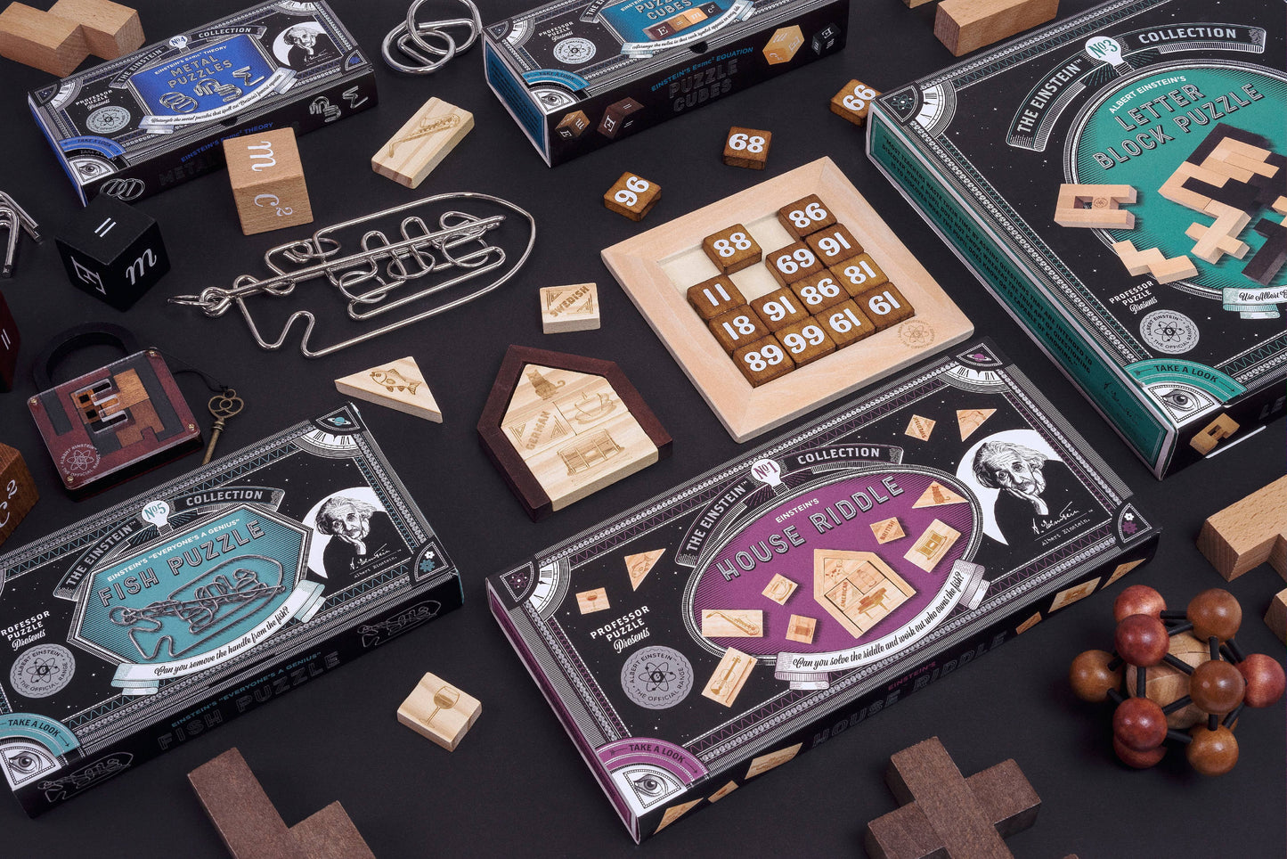 Professor Puzzle Einstein's E=MC2 4 Pack Wooden Puzzle Cubes