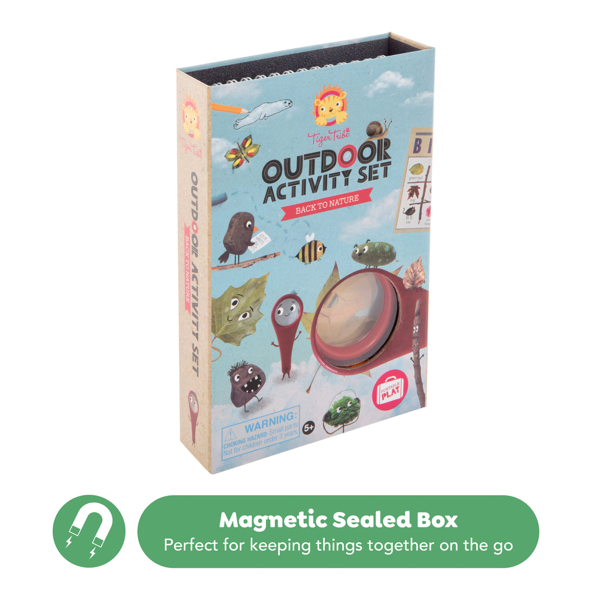 Tiger Tribe Outdoor Activity Set: Back to Nature box with magnifying glass, featuring illustrated nature characters a...