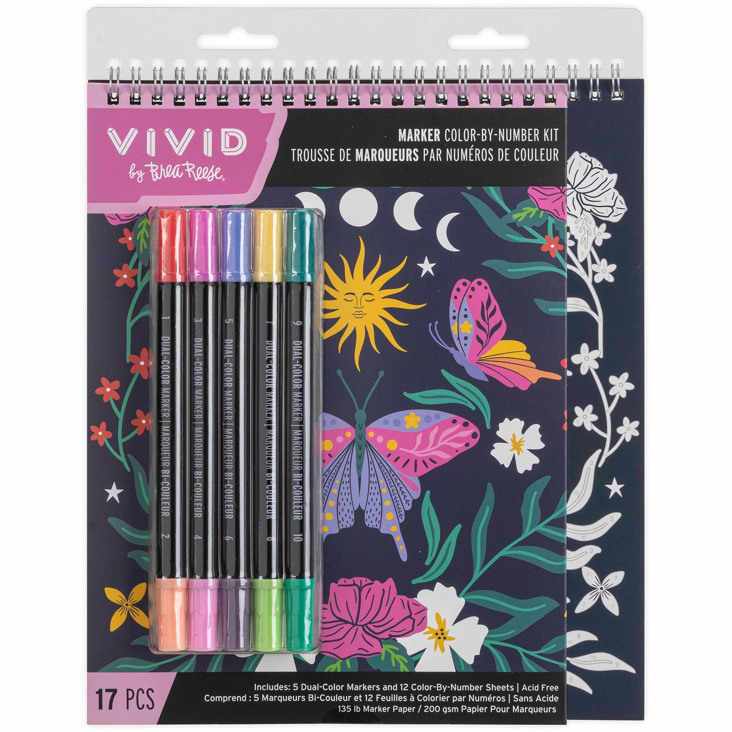Marker Color-By-Number Kit Whimsical Botanicals with 5 dual-color markers and coloring sheets