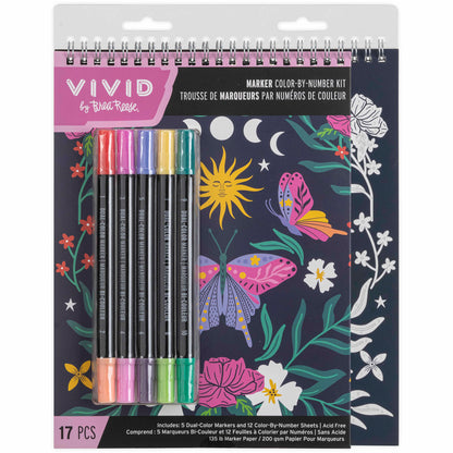 Marker Color-By-Number Kit Whimsical Botanicals with 5 dual-color markers and coloring sheets