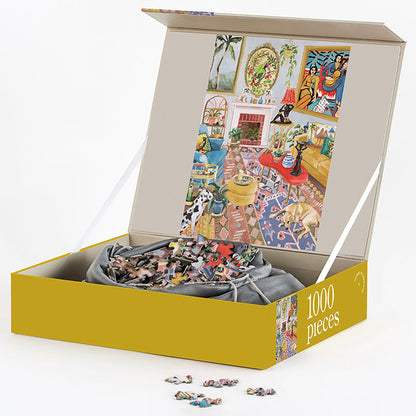 JOS 1000 Piece Puzzle The Good Room in yellow box with colorful interior scene