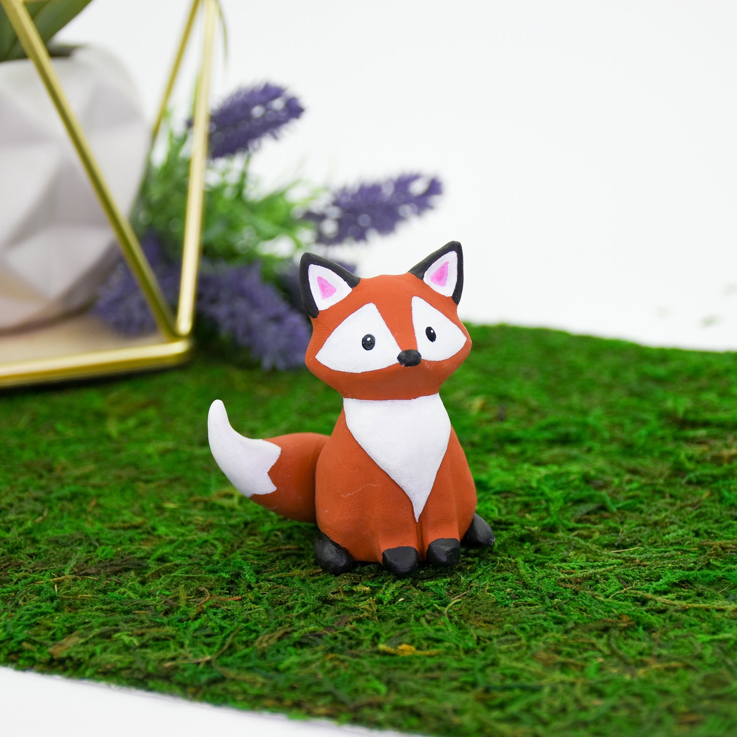 Orange and white clay fox figurine made with Original Sculpey Terra Cotta clay
