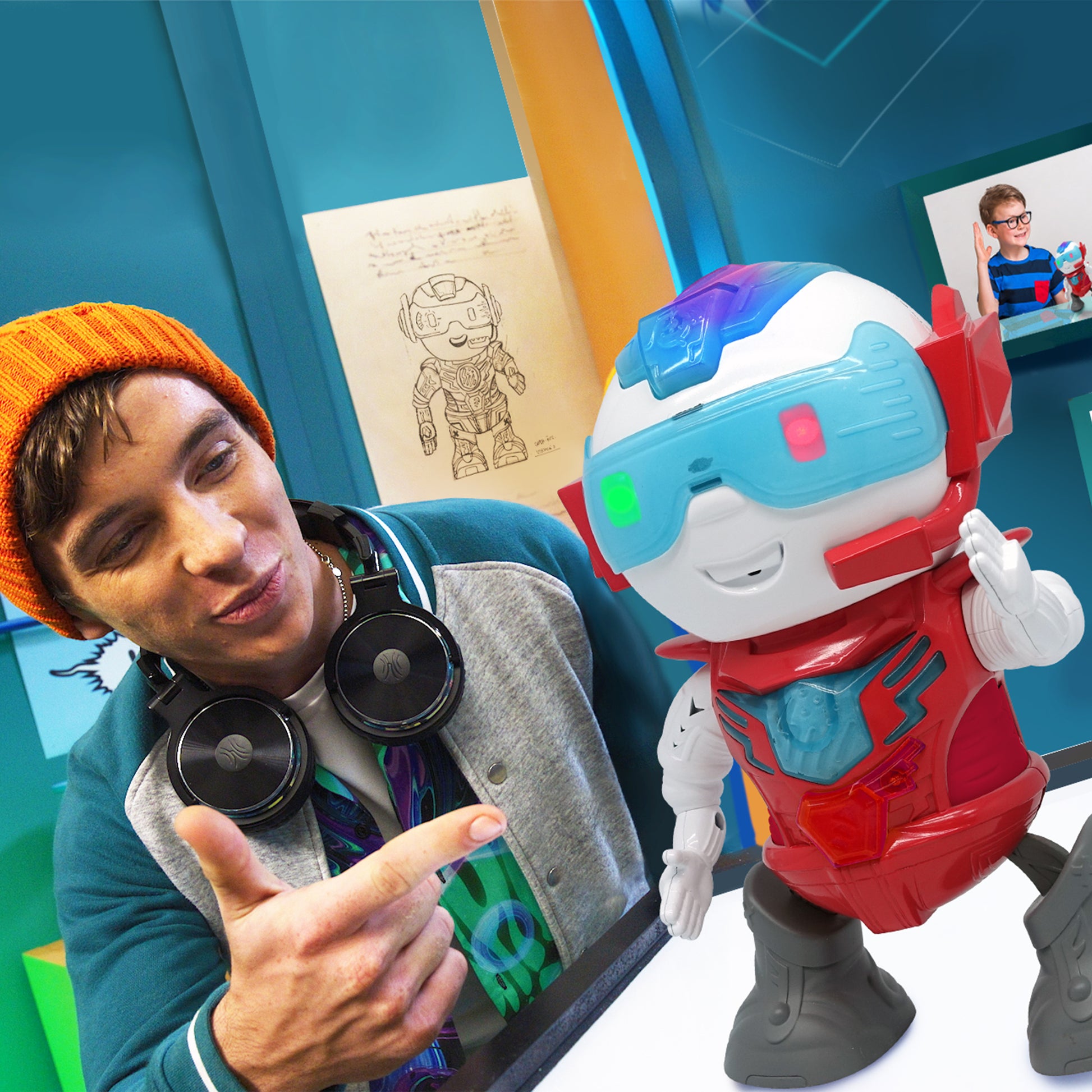 ChatiBot Red interactive robot toy with blue visor and white accents
