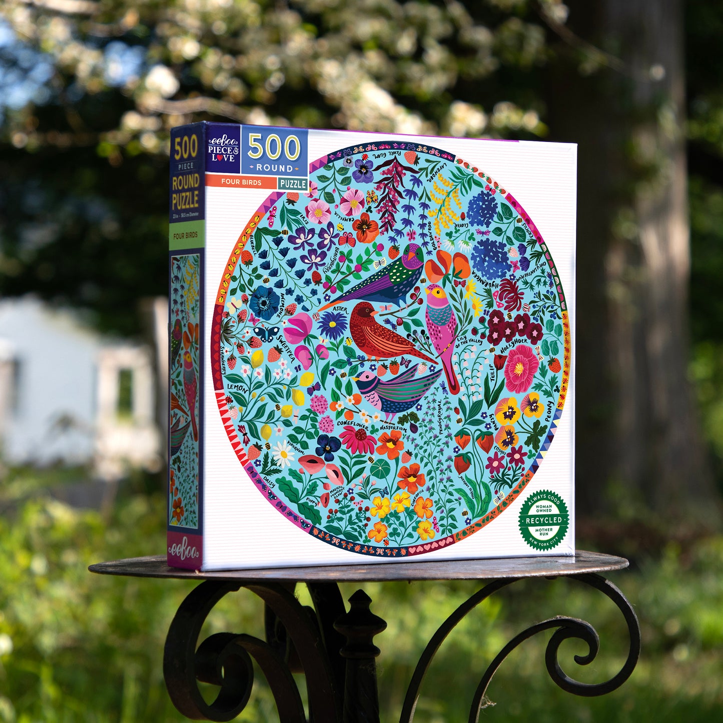 Piece&Love Four Birds Round Jigsaw Puzzle - 500 pc