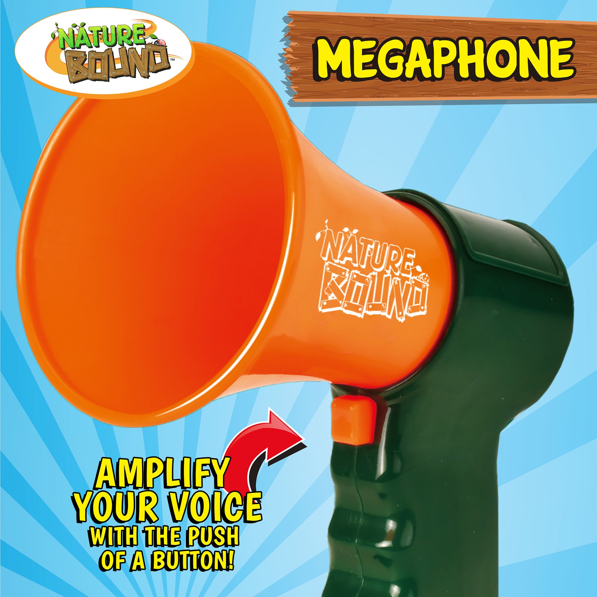 Nature Bound Megaphone in orange and green with large speaker cone for amplifying voice