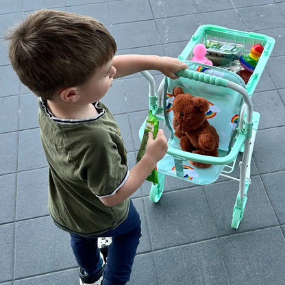 Roma Rupert Shopping Trolley in mint with brown teddy bear and accessories
