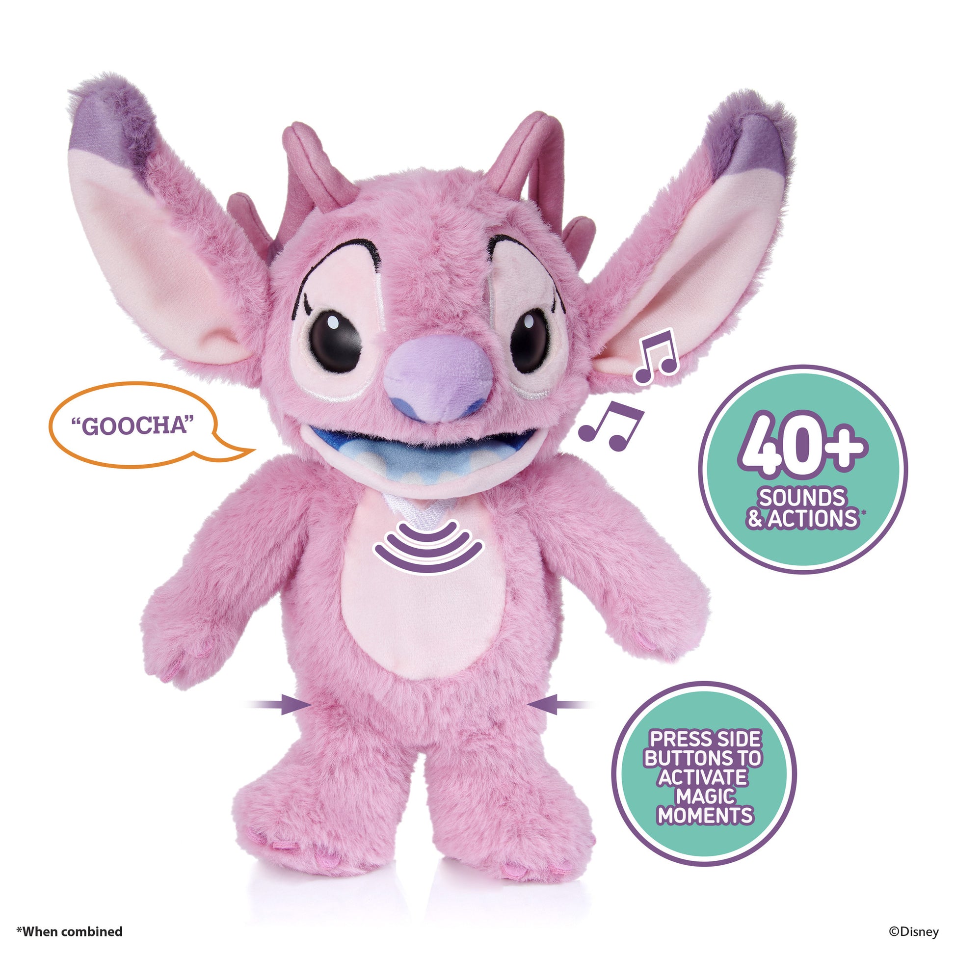 Disney Angel pink plush toy with 40+ sounds and actions, interactive puppet figure