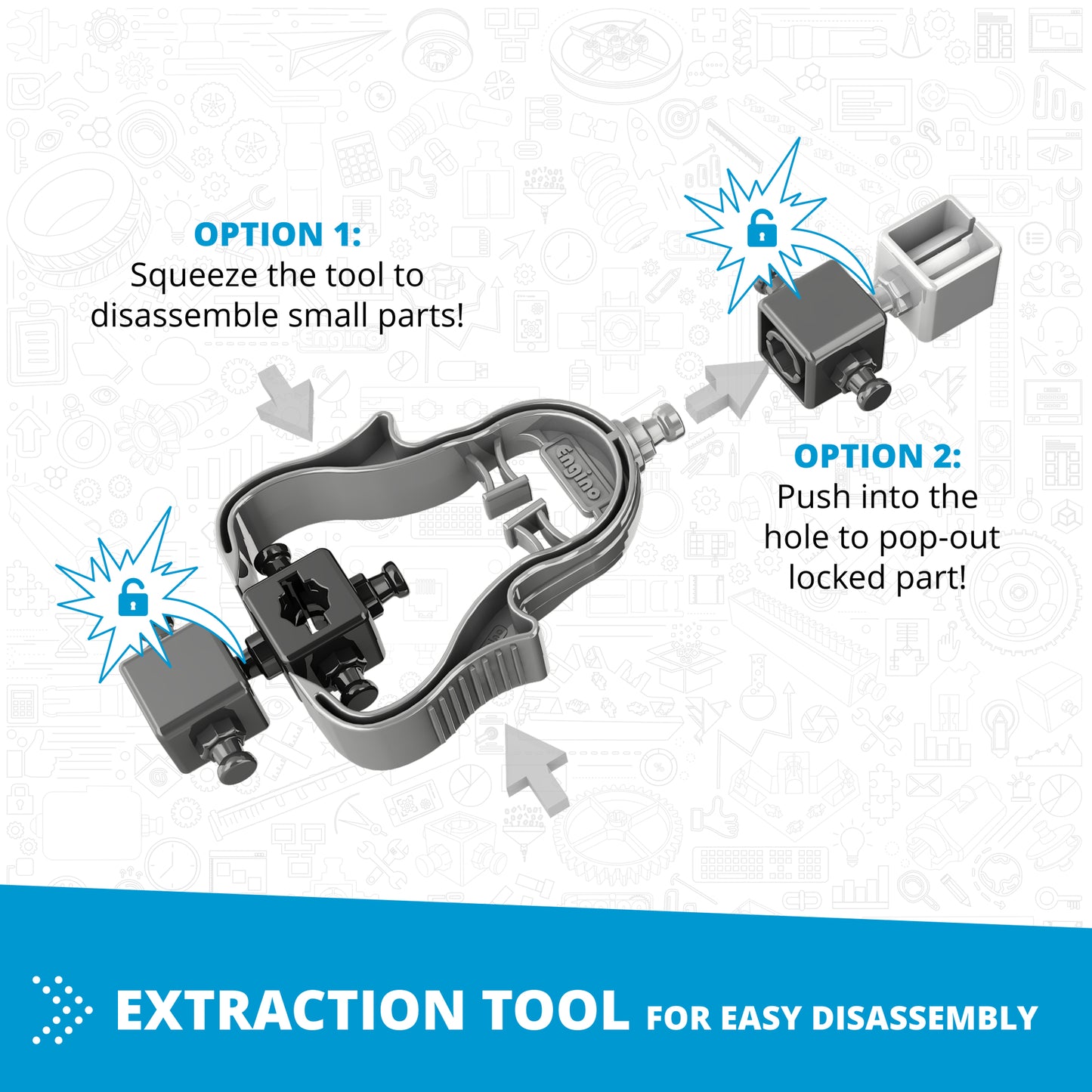 Engino Creative Builder extraction tool for disassembling small parts, gray and black
