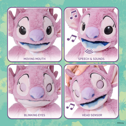 Disney Angel Palm Puppetronic pink plush toy with interactive moving mouth, blinking eyes, and sound features