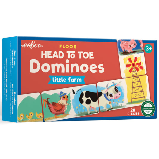 Floor Head to Toe Dominoes Little Farm by eeboo, 28 pieces, featuring colorful farm animals