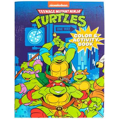 Teenage Mutant Ninja Turtles Color & Activity Book featuring all four turtles in bright green, yellow, blue, red, and...