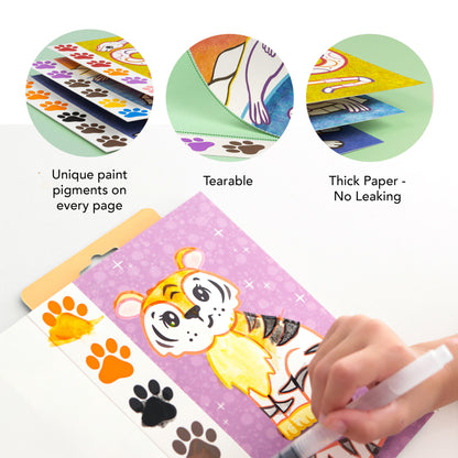 Tiger Tribe Wild Animals watercolor art set with tearable pages, thick paper, and mess-free brush for kids