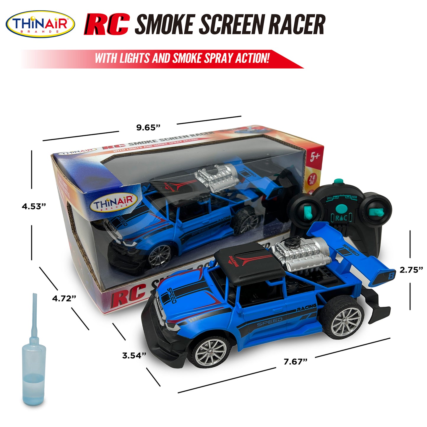 Hyper Drive RC Smoke Screen - Blue Light-Up Racer with Vapor Mist - Kids 5+