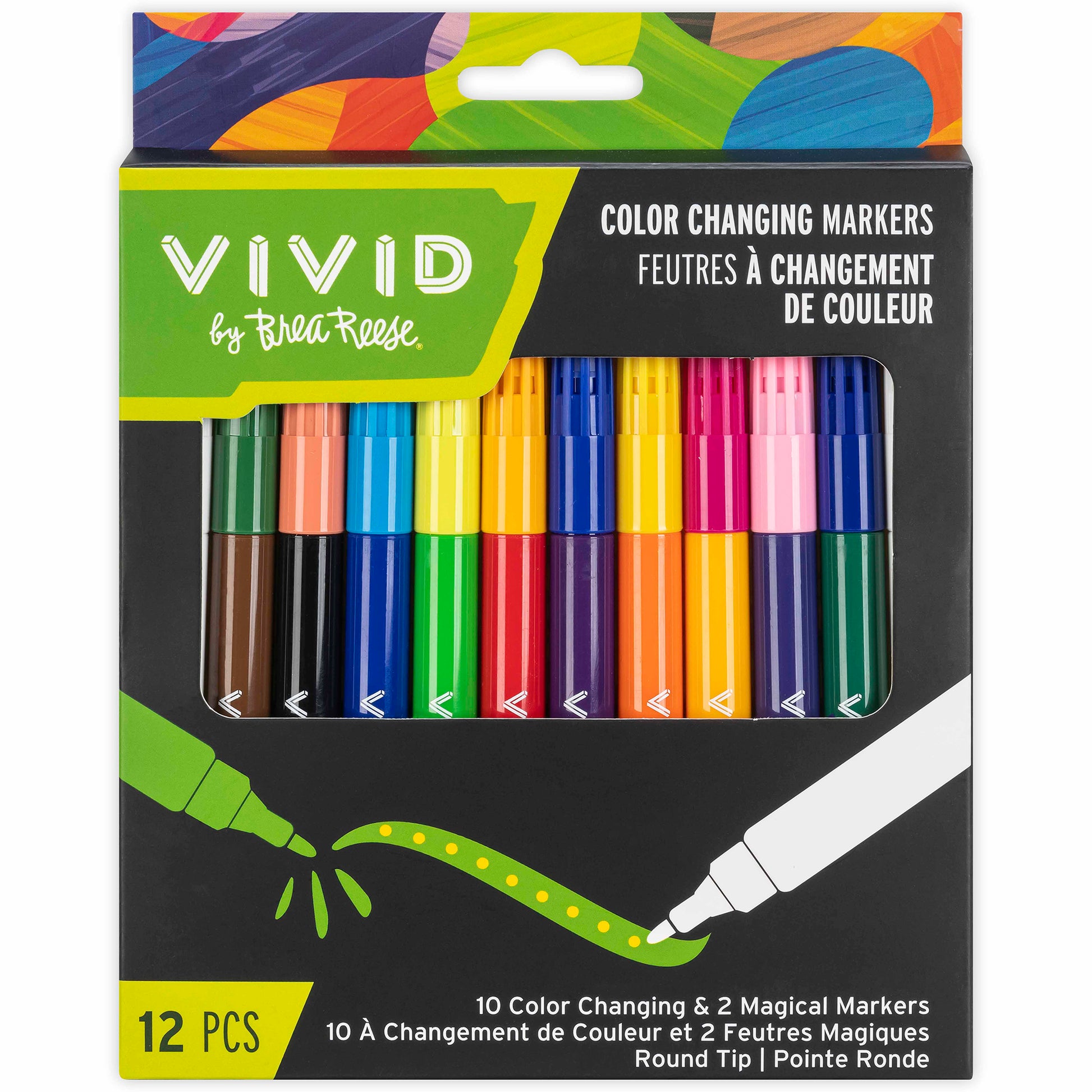 VIVID Color-Changing Markers 12-piece set with round tip markers in assorted colors