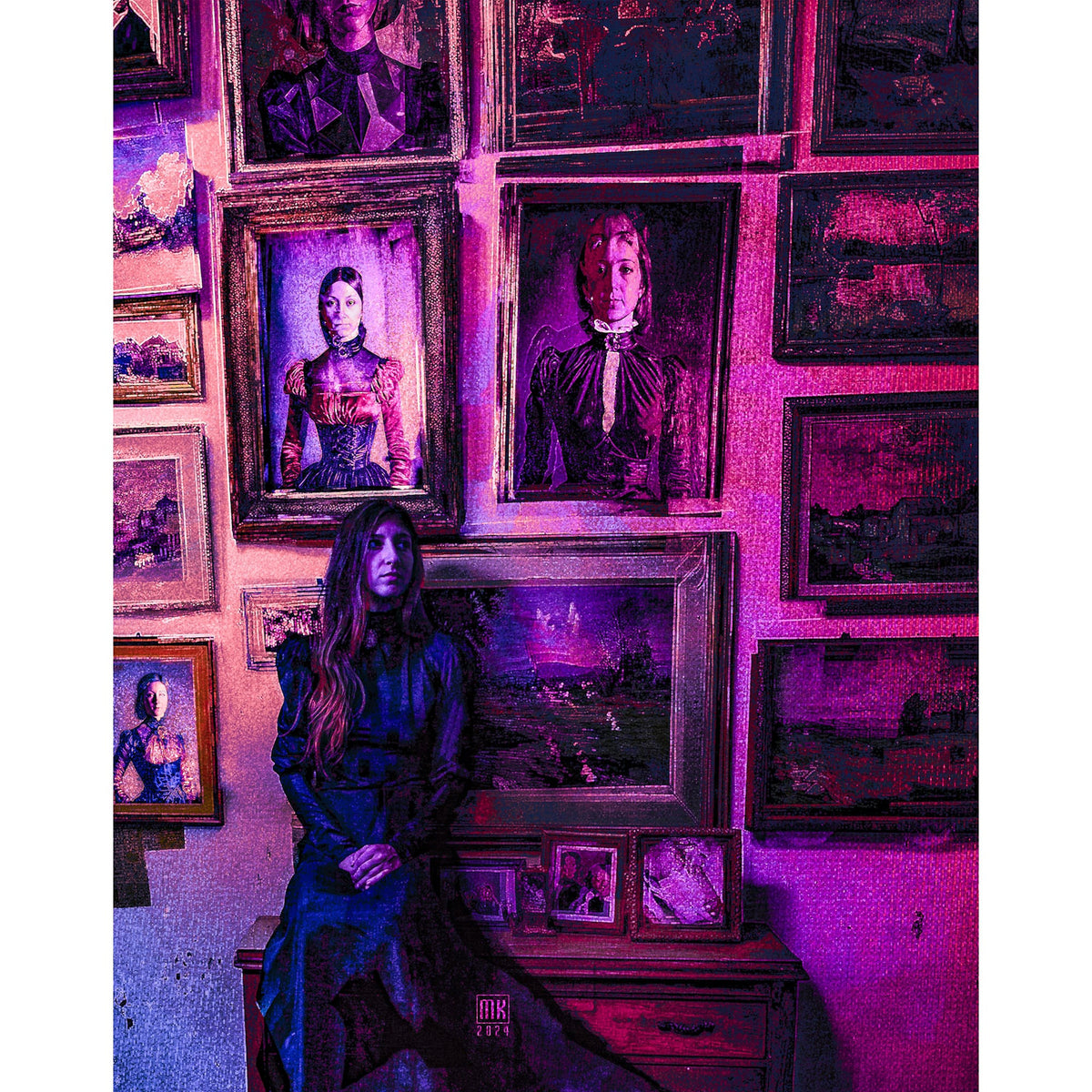 Vampire: The Masquerade 5th Edition In Memoriam Sourcebook RPG with purple-lit gallery wall display