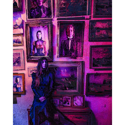 Vampire: The Masquerade 5th Edition In Memoriam Sourcebook RPG with purple-lit gallery wall display