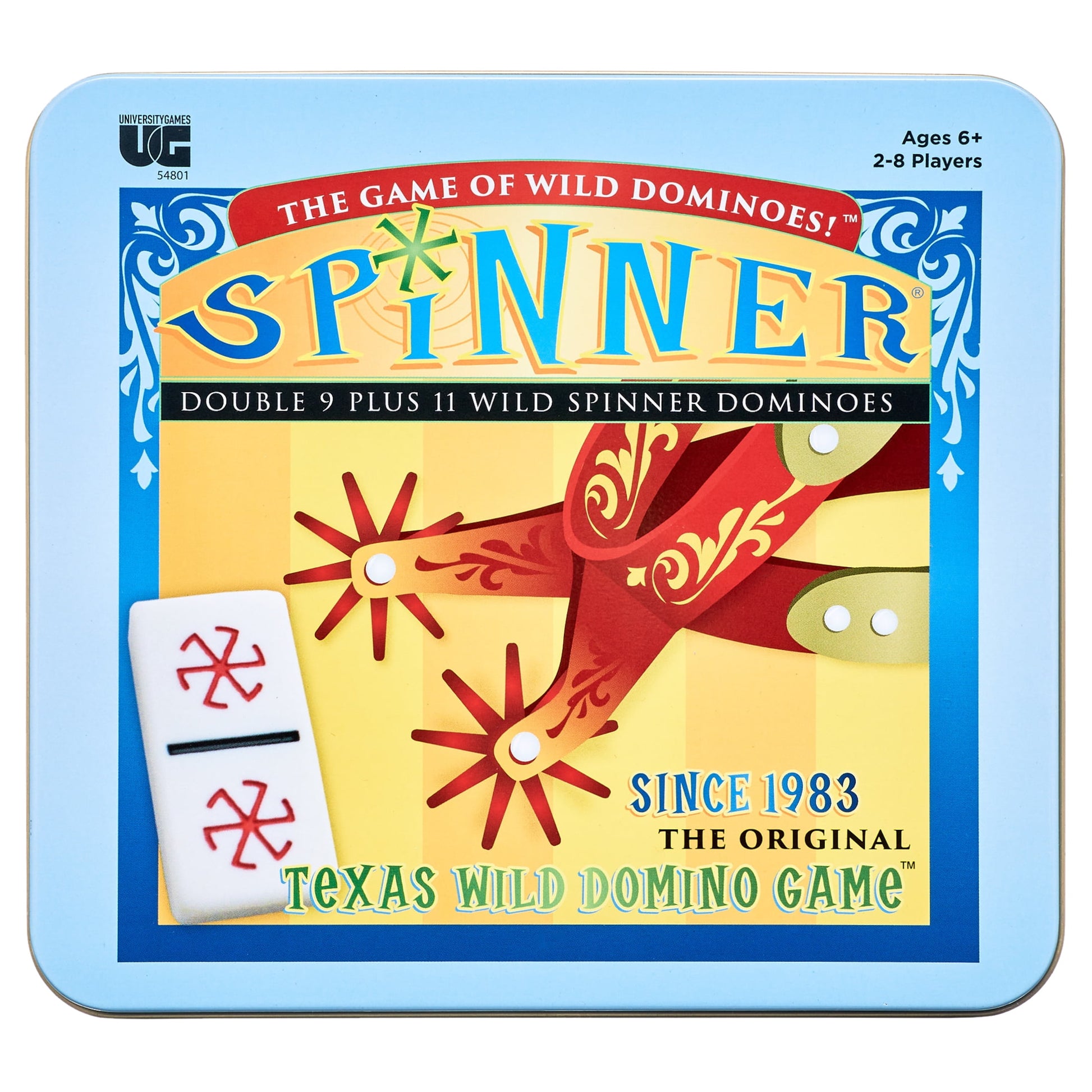 Spinner Double 9 Plus 11 Wild Domino Game in tin box with red spinner pieces