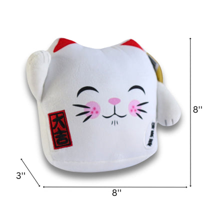 Maneki Neko Lucky Charm Soft Velboa Cushion 8 inch - White Closed Eye