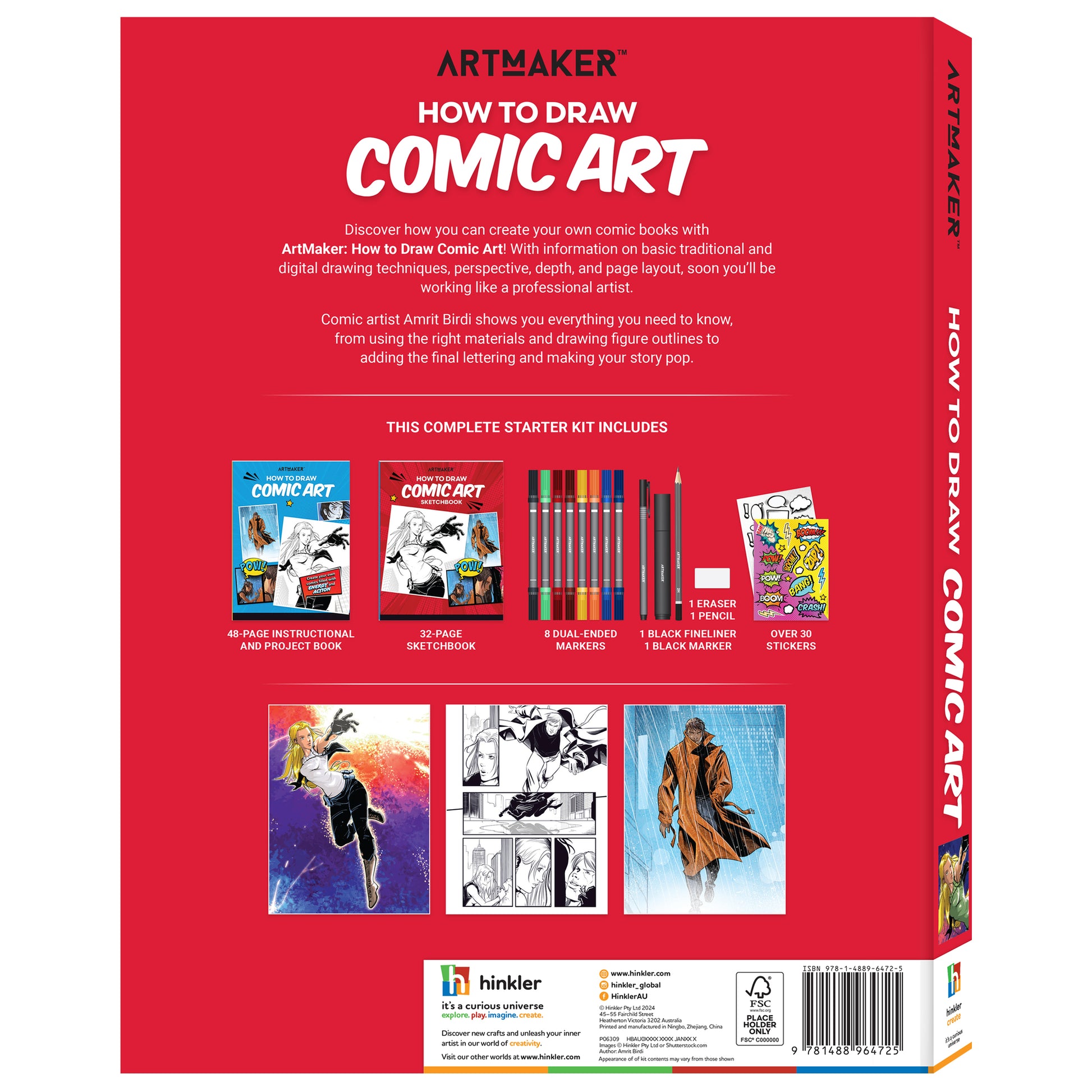 ArtMaker How to Draw Comic Art kit with instructional book, markers, and stickers