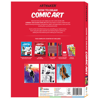 ArtMaker How to Draw Comic Art kit with instructional book, markers, and stickers