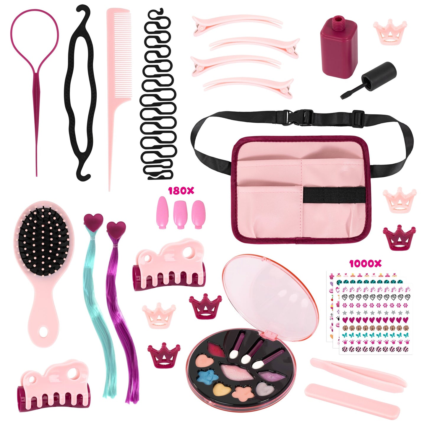 Charlene Magic Nails Brunette toy set with nail polish, hair clips, styling tools, and accessories
