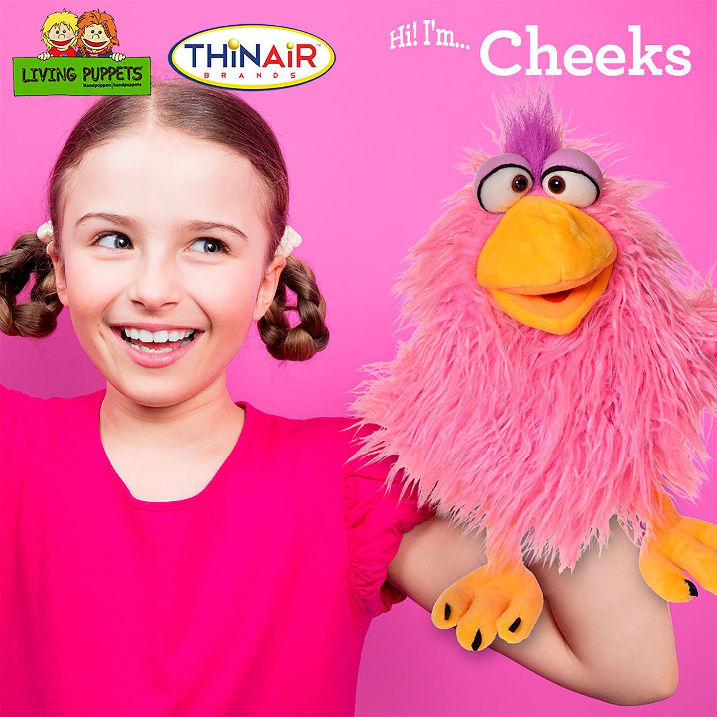 Living Puppets Cheeks The Pink Chicken Hand Puppet - 14" Plush