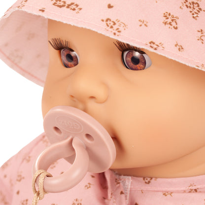 Gotz Cookie Flowers Millefleur 19 inch baby doll with pink hat and pacifier
